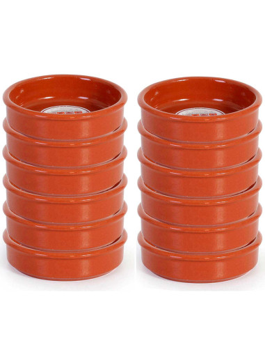 Tradineur - Pack de 12 cazuelas redondas de barro - Aptas para vitro y horno - Ideales para servir tapas y aperitivos - Ø 8 cm