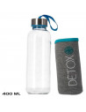 Tradineur - Pack de 2 botellas de vidrio con funda y asa, modelo Detox, cierre de rosca, llevar agua, deporte, gimnasio, camping