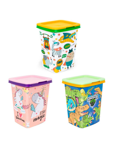 Tradineur - Papelera con diseños Infantiles con tapa - Fabricado en Plástico - Capacidad de 15 Litros - 47 x 28,7 x 26 cm - Dise