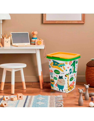 Tradineur - Papelera con diseños Infantiles con tapa - Fabricado en Plástico - Capacidad de 15 Litros - 47 x 28,7 x 26 cm - Dise