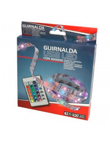 Gerimport - Guirnalda de 3 metros, con 90 leds con modelo de colores rgb, con conexión usb y mando a distancia. Cinta luminosa p