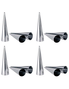 Tradineur - Pack de 12 moldes con forma de cono, acero inoxidable, canutillos para repostería, tubos, cuerno de crema, cañas, ca