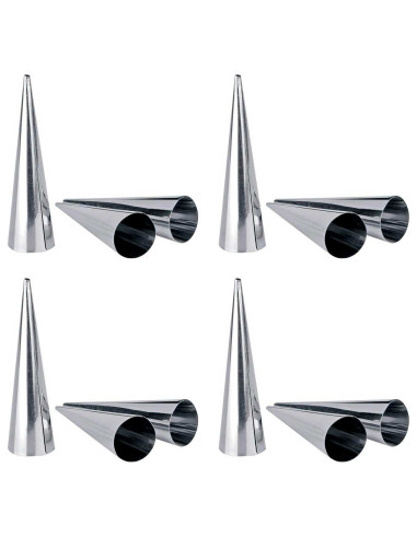 Tradineur - Pack de 12 moldes con forma de cono, acero inoxidable, canutillos para repostería, tubos, cuerno de crema, cañas, ca