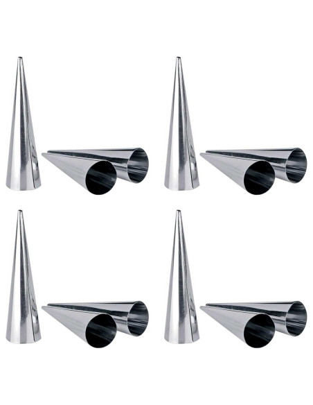 Tradineur - Pack de 12 moldes con forma de cono, acero inoxidable, canutillos para repostería, tubos, cuerno de crema, cañas, ca