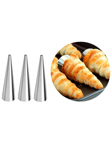 Tradineur - Pack de 12 moldes con forma de cono, acero inoxidable, canutillos para repostería, tubos, cuerno de crema, cañas, ca
