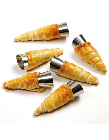 Tradineur - Pack de 12 moldes con forma de cono, acero inoxidable, canutillos para repostería, tubos, cuerno de crema, cañas, ca