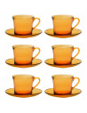 Tradineur - Set de 6 tazas de vidrio con plato, modelo Lys, tacitas para café, té, infusiones, diseño clásico, aptas para lavava