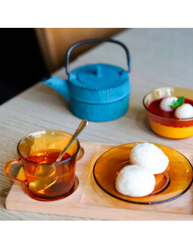 Tradineur - Set de 6 tazas de vidrio con plato, modelo Lys, tacitas para café, té, infusiones, diseño clásico, aptas para lavava
