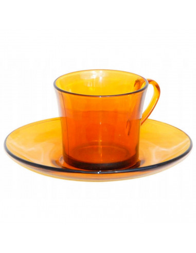 Tradineur - Set de 6 tazas de vidrio con plato, modelo Lys, tacitas para café, té, infusiones, diseño clásico, aptas para lavava