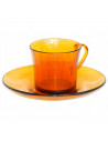 Tradineur - Set de 6 tazas de vidrio con plato, modelo Lys, tacitas para café, té, infusiones, diseño clásico, aptas para lavava