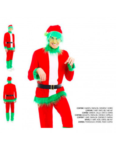 Tradineur - Disfraz de duende verde gruñón para adulto, poliéster, incluye camiseta, pantalón, cinturón y gorro, atuendo de Navi