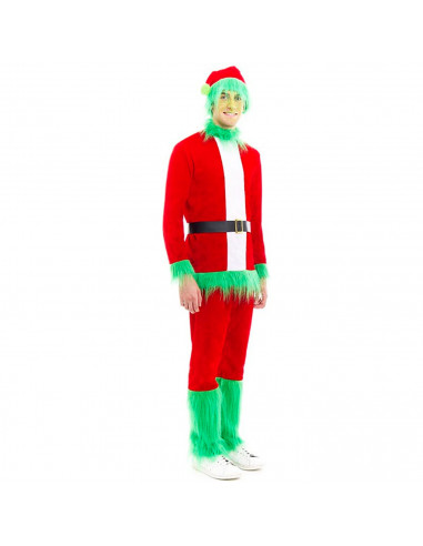 Tradineur - Disfraz de duende verde gruñón para adulto, poliéster, incluye camiseta, pantalón, cinturón y gorro, atuendo de Navi