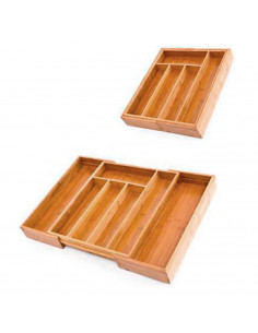 Tradineur - Cubertero, organizador de cubiertos de bambú extensible 5 a 7 compartimentos, bandeja, porta utensilios para cajón,