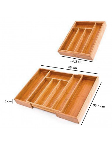 Tradineur - Cubertero, organizador de cubiertos de bambú extensible 5 a 7 compartimentos, bandeja, porta utensilios para cajón,