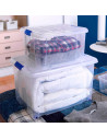 Tradineur - Caja de plástico transparente de 46,4 x 56,5 x 76,8 cm,, con capacidad de 133 litros, Contenedor de plástico para al