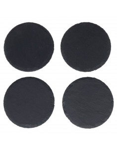 Tradineur - Pack de 4 posavasos redondos de pizarra natural, incluyen protección contra arañazos, servir bebidas, tapas, decorac