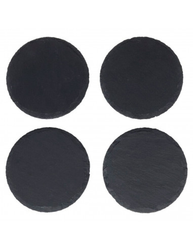 Tradineur - Pack de 4 posavasos redondos de pizarra natural, incluyen protección contra arañazos, servir bebidas, tapas, decorac