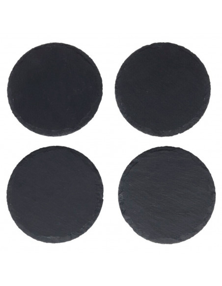 Tradineur - Pack de 4 posavasos redondos de pizarra natural, incluyen protección contra arañazos, servir bebidas, tapas, decorac