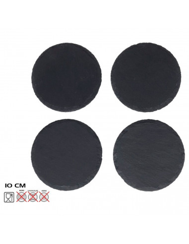 Tradineur - Pack de 4 posavasos redondos de pizarra natural, incluyen protección contra arañazos, servir bebidas, tapas, decorac