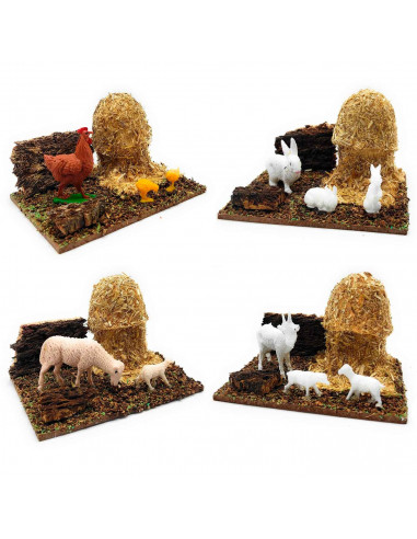 Tradineur - Pajar y animales para Belén, resina, figuras, nacimiento, pesebre, Navidad, decoración tradicional - 7 x 7,5 x 10,5