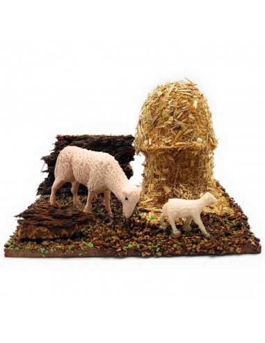 Tradineur - Pajar y animales para Belén, resina, figuras, nacimiento, pesebre, Navidad, decoración tradicional - 7 x 7,5 x 10,5