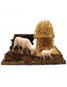 Tradineur - Pajar y animales para Belén, resina, figuras, nacimiento, pesebre, Navidad, decoración tradicional - 7 x 7,5 x 10,5