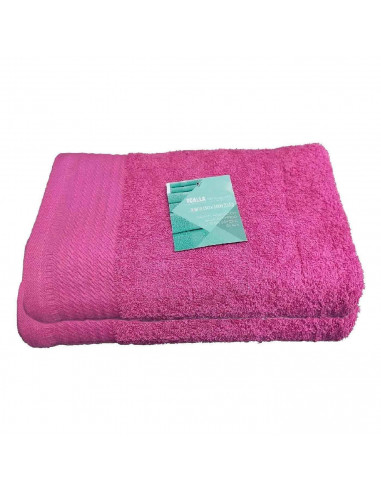 Pack 2  toallas de baño fabricada con algodón de calidad color rosa 50 x 100 cm toalla ducha suave al tacto rápido secado