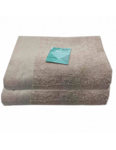 Rams - Pack de 2 toallas de baño realizadas 100% algodón, de color beige, de 50x100 cm con bonito diseño en su lateral. Toallas