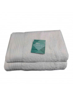 Rams - Pack de 2 toallas de baño realizadas 100% algodón, de color blanco, de 50x100 cm con bonito diseño en su lateral. Toallas