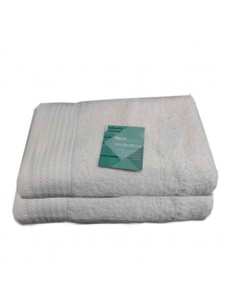 Rams - Pack de 2 toallas de baño realizadas 100% algodón, de color blanco, de 50x100 cm con bonito diseño en su lateral. Toallas