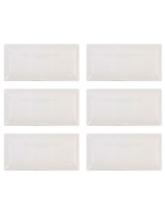 Tradineur - Pack de 6 bandejas rectangulares de cerámica, elegantes, vajilla de cocina, aptas para lavavajillas (Color marfil -