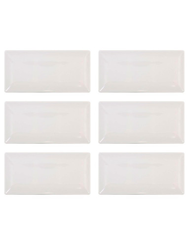 Tradineur - Pack de 6 bandejas rectangulares de cerámica, elegantes, vajilla de cocina, aptas para lavavajillas (Color marfil -