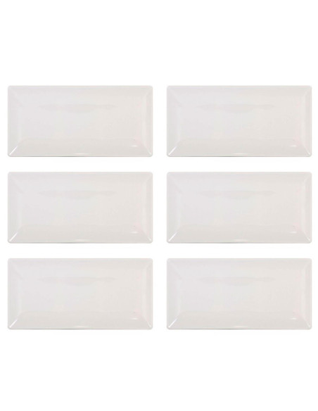 Tradineur - Pack de 6 bandejas rectangulares de cerámica, elegantes, vajilla de cocina, aptas para lavavajillas (Color marfil -
