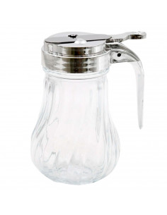 Tradineur - Jarra para miel, vidrio y metal, mielera, dispensador, tarro para sirope, salsas, flujo regulable, apto para lavavaj