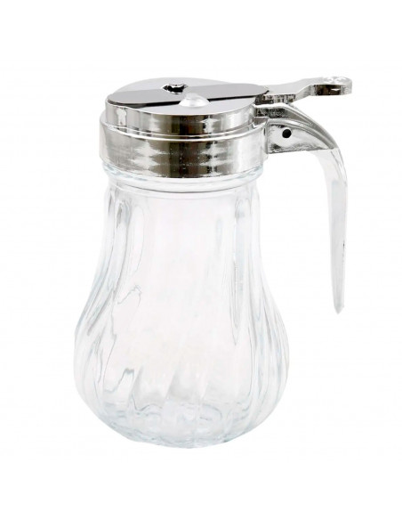 Tradineur - Jarra para miel, vidrio y metal, mielera, dispensador, tarro para sirope, salsas, flujo regulable, apto para lavavaj