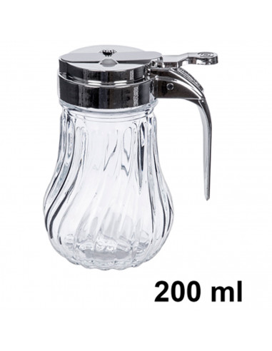 Tradineur - Jarra para miel, vidrio y metal, mielera, dispensador, tarro para sirope, salsas, flujo regulable, apto para lavavaj
