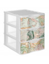 Tradineur - Cajonera de plástico, modelo Mapamundi, 3 cajones transparentes, torre almacenaje, juguetes, dormitorio infantil, ni