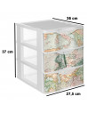 Tradineur - Cajonera de plástico, modelo Mapamundi, 3 cajones transparentes, torre almacenaje, juguetes, dormitorio infantil, ni
