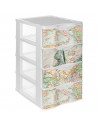 Tradineur - Cajonera de plástico, modelo Mapamundi, 4 cajones transparentes, torre almacenaje, juguetes, dormitorio infantil, ni