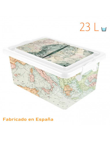 Tradineur - Caja de plástico con tapa y cierres laterales clip, cajón de almacenaje multiusos, ordenación, objetos, hogar, fabri