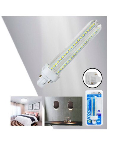Tradineur - Bombilla LED, modelo maíz, 2 tubos y 2 pines, G24, 12W equivalente a 120W, 1080 lúmenes, 6400K, luz blanca fría, efi