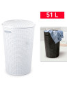 Tradineur - Cesto rattan redondo para ropa sucia con tapa y asas, pongotodo de plástico, cubo para colada, imitación de mimbre,