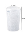 Tradineur - Cesto rattan redondo para ropa sucia con tapa y asas, pongotodo de plástico, cubo para colada, imitación de mimbre,
