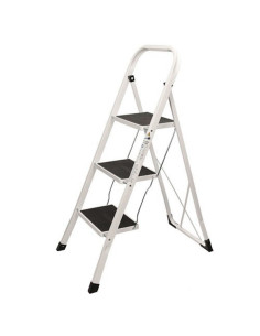 Tradineur - Escalera plegable metálica, 3 peldaños antideslizantes extra anchos y apoyabrazos, carga máx. 150 kg, multiusos, uso