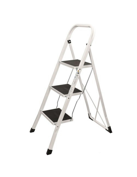 Tradineur - Escalera plegable metálica, 3 peldaños antideslizantes extra anchos y apoyabrazos, carga máx. 150 kg, multiusos, uso