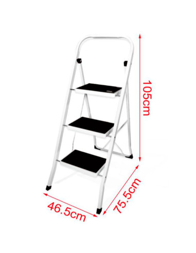 Tradineur - Escalera plegable metálica, 3 peldaños antideslizantes extra anchos y apoyabrazos, carga máx. 150 kg, multiusos, uso
