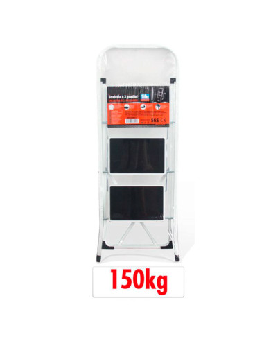 Tradineur - Escalera plegable metálica, 3 peldaños antideslizantes extra anchos y apoyabrazos, carga máx. 150 kg, multiusos, uso