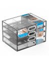 Tradineur - Mini cajonera A6 transparente, 4 cajones con divisiones, plástico, organizador de cosméticos, maquillaje, accesorios