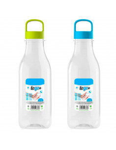 Tradineur - Pack de 2 botellas de plástico con asa, modelo To Go, reutilizables y reciclables, agua, senderismo, camping, fabric