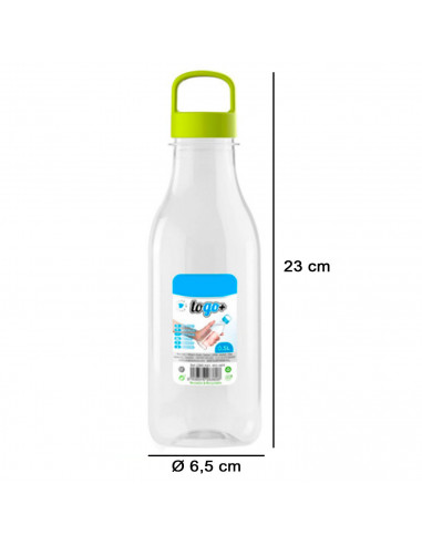 Tradineur - Pack de 2 botellas de plástico con asa, modelo To Go, reutilizables y reciclables, agua, senderismo, camping, fabric